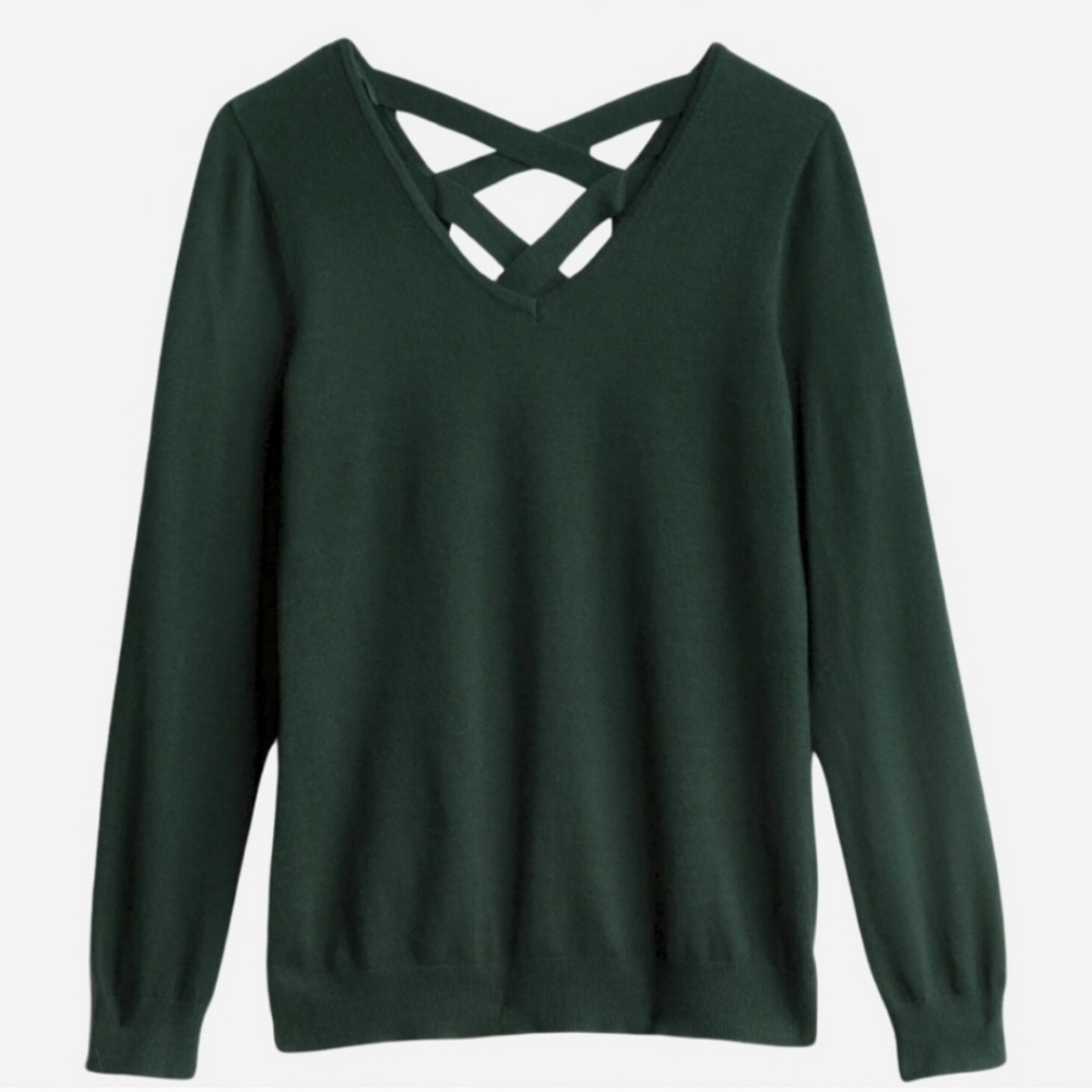 Love Ellie Dark Green Criss-Cross Open Back Sweater -Size Small